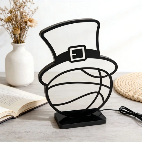 St Patricks Day LED Infinity Mirror Night Light Basketball With Green Leprechaun Hat Design USB Powered Room Decor Lamp