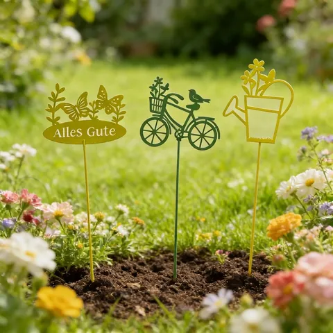 Hohl Metall Garten Eisen Blumentopf Stecker Deko Set Schmetterling Fahrrad Haus Gartendekoration German Alles Gute Ornamente