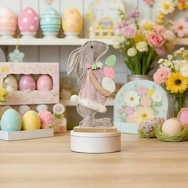Pascua Conejo Fieltro Gnomo Sombrero Rosa Madera Adorno Escritorio Huevo de Pascua Zanahoria Decoración Nórdico Lindo Hecho a Mano