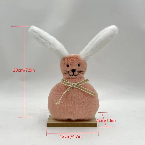 Ornamento Desktop Coniglio Di Pasqua In Peluche Con Base In Legno Naturale Carina Statuina Animale Per Decorazione Tavolo