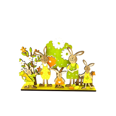 Pâques Bois Famille de Lapins Ornement de Table Lapin de Printemps Clôture Jardin Fleur Arbre Décoration Maison Bureau
