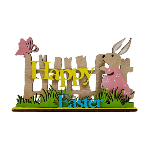 Ornement Lapin de Pâques en Buis Créatif Bois Peint Joyeuses Pâques Signe Lettre Décoration de Bureau Centre de Table Maison