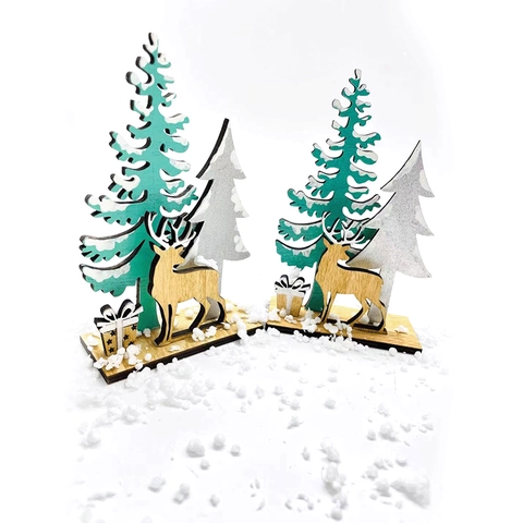 Weihnachtsbaum Elch Desktop Ornament Aus Holz Laserschnitt Holz Rentier Miniaturszene Für Party Zuhause Feiertag Deko Geschenk