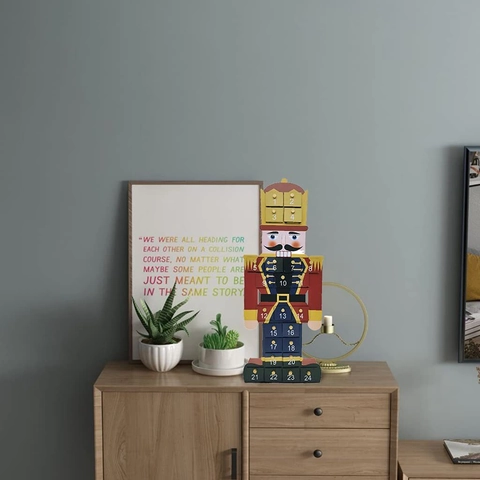Calendario dell'Avvento Natalizio Schiaccianoci in Legno Con 24 Cassetti Decorazione Soldato Festivo per la Casa Festa di Vacanza Regalo di Conto alla Rovescia