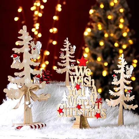 Weihnachtsdeko Holz Weihnachtsbaum Rentier Ornamente Handbemalt Lasergeschnitten Elch Figur Tischdeko Feiertag Home Decor