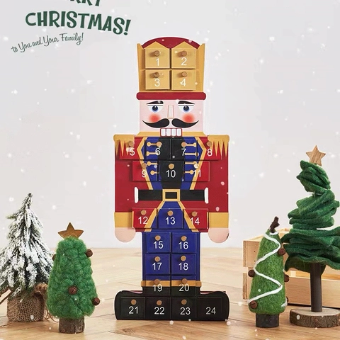 Calendario dell'Avvento Natalizio Schiaccianoci in Legno Con 24 Cassetti Decorazione Soldato Festivo per la Casa Festa di Vacanza Regalo di Conto alla Rovescia