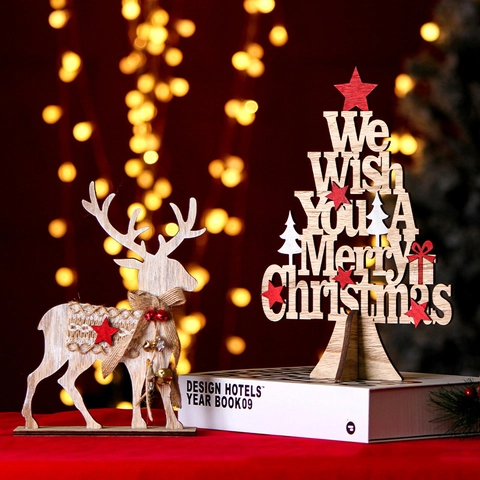 Weihnachtsdeko Holz Weihnachtsbaum Rentier Ornamente Handbemalt Lasergeschnitten Elch Figur Tischdeko Feiertag Home Decor