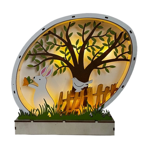 LED Legno Pasqua Ornamento Coniglio Bunny Decorazione Desktop Cavo 3D Taglio Laser Luce Notturna Bagliore Caldo Decorazioni Casa