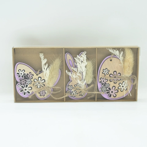 Ornements de Pâques en Bois Lapin Œuf Papillon Avec Fleurs Séchées Décorations Rustiques en Buis pour Table Maison Fête