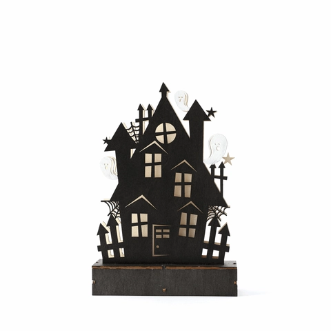 Halloween Maison Hantée Bois LED Lumière Ornement Buis Château Silhouette Décoration de Table Pour Fête Atmosphère Maison