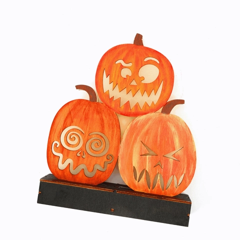 Décoration de Table Citrouille Lumineuse en Bois d'Halloween Ornement en Buis Led pour Fête de Maison Hantée