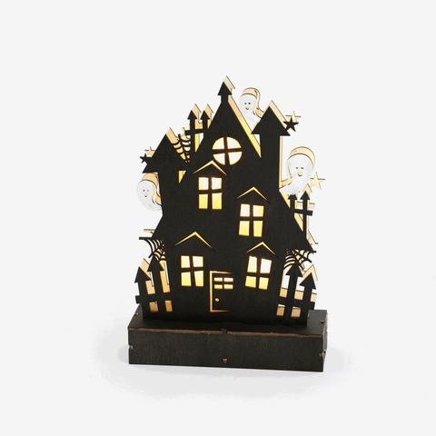 Halloween Maison Hantée Bois LED Lumière Ornement Buis Château Silhouette Décoration de Table Pour Fête Atmosphère Maison