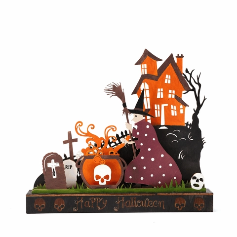 Halloween Strega Casa Stregata Legno Luce LED Ornamento da Tavolo Fantasma Castello Zucca Arredamento Festa Casa Regalo