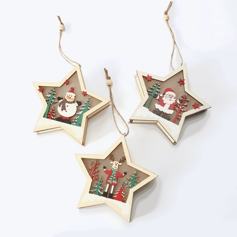LED Weihnachten Stern Holz Ornament Nordisch Buchsbaum Weihnachtsmann Schneemann Rentier Für Weihnachtsbaum Dekoration Geschenk