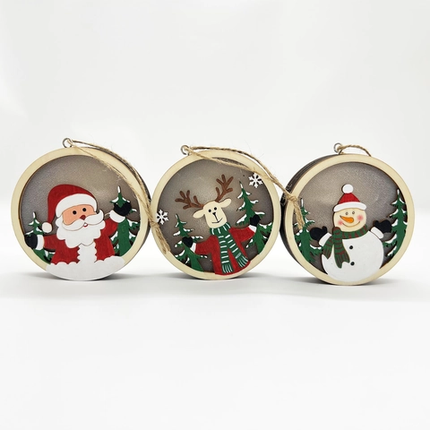 Christmas LED Glowing Wooden Ornament Santa Claus Reindeer Snowman Night Light Xmas Desktop Decoration Hanging Ornament Gifts