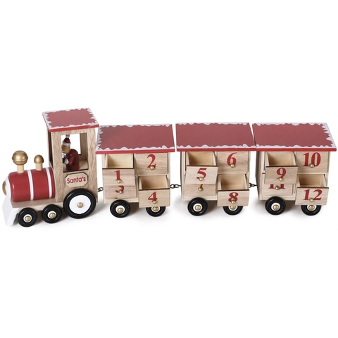 Calendrier de l Avent Train de Noël en Bois Boîte de Rangement Père Noël Peint Décoration de Table pour Maison