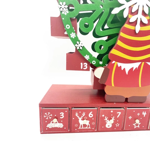 Calendrier de l'Avent Grande Roue de Noël en Bois Tiroirs de Compte à Rebours Décoration de Table Ornement de Fête