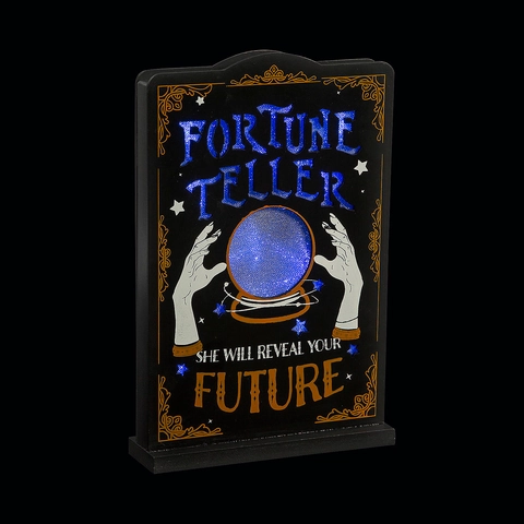 Targa in Legno Vintage con LED di Halloween Fortune Teller Misteriosa Sfera di Cristallo Motivo Mani Decorazione Tavolo per Festa Casa