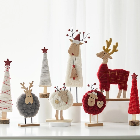 Miniature Noël Feutre de Laine Renne Sapin Bois Bureau Ornement Nordique Festif Maison Bureau Fête Décoration
