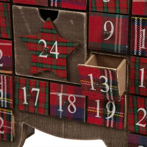 Calendario de Adviento de Navidad de Madera Vintage Forma de Reno Con Bolsillos de Tela de Cuadros Adorno Decoración