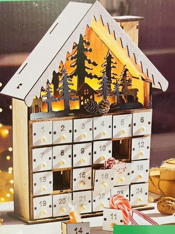 Wooden Christmas Advent Calendar White House Design LED Light Decoration Countdown To Christmas Holiday Home Decor Ornament