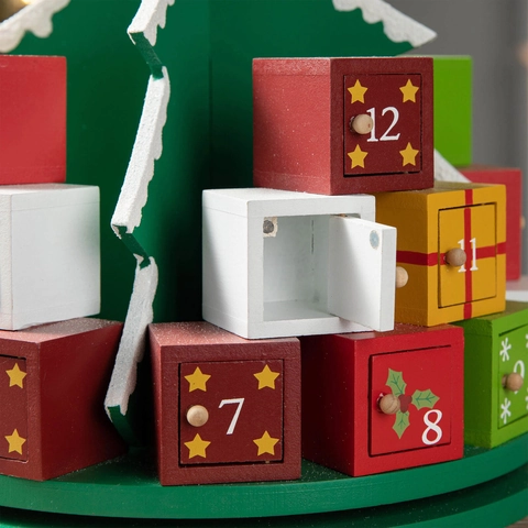 Christmas Tree Wooden Advent Calendar With Multiple Countdown Drawers Festive Desktop Decoration Ornament For Holiday Home Party