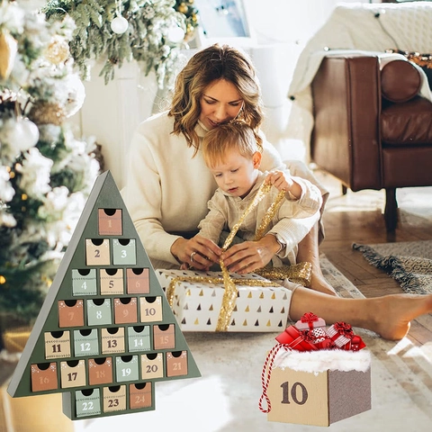 Hölzerner Weihnachtsbaum Adventskalender Mit Mehreren Schubladen Grünes Holz Countdown Kalender Für Weihnachten Heim Desktop Deko Geschenk