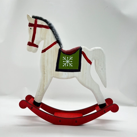 Cheval à Bascule de Noël en Bois Vintage Nordique Ornement Rétro Figurine de Cheval en Bois Peint Décoration de Table Festive Cadeau
