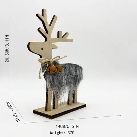 Decorazione Renna di Natale in Legno in Stile Nordico Ornamento da Scrivania Con Pelliccia Artificiale Campanelli Renna Casa