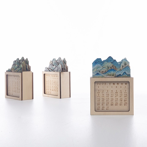 Calendrier de Bureau en Bois 3D Design de Paysage Chinois Classique Découpe au Laser Ornement de Décoration de Table de Maison de Bureau Artistique Cadeau