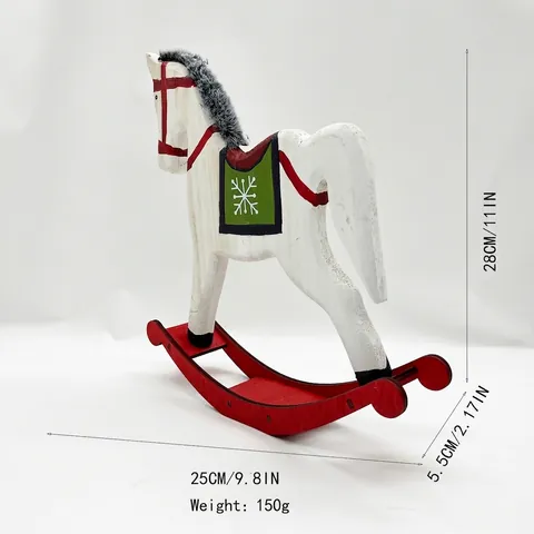 Cheval à Bascule de Noël en Bois Vintage Nordique Ornement Rétro Figurine de Cheval en Bois Peint Décoration de Table Festive Cadeau