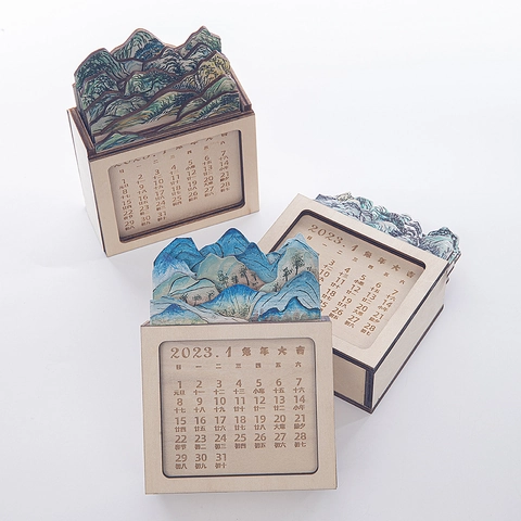 Calendrier de Bureau en Bois 3D Design de Paysage Chinois Classique Découpe au Laser Ornement de Décoration de Table de Maison de Bureau Artistique Cadeau