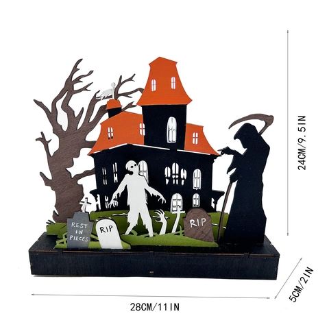 Decorazione di Halloween in Legno di Bosso Casa Stregata Mietitore Ornamento in Legno Taglio Laser 3D Casa dei Fantasmi Lapide
