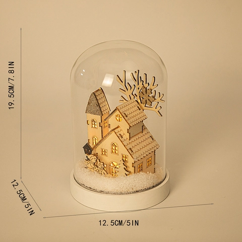 Palla di Neve di Natale in Legno e Vetro Con Luci LED Notturna Scena Invernale Miniatura Luminosa Decorazione Natalizia Casa
