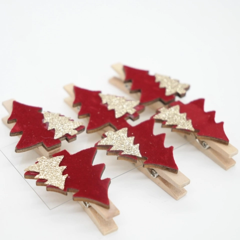 Weihnachtsbaum Holzklammern Für Feiertagsdekoration Rot Silber Glitzer Beflockung Holz Fotoklammern Hängende Ornamente
