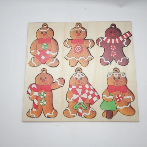 Lot de Décorations à Suspendre en Bois Bonhomme de Pain d'Épices de Noël Imprimé Découpe Laser Pendentifs en Bois pour Sapin de Noël Fête Maison