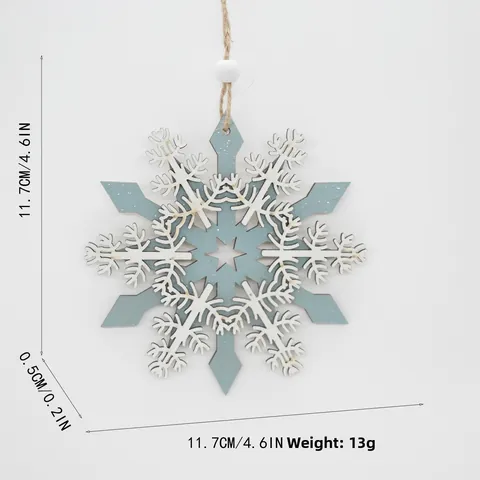 Christmas Wooden Snowflake Ornament Hanging Decoration For Home Party Winter Holiday Laser Cut Blue White Star Detail Ornament