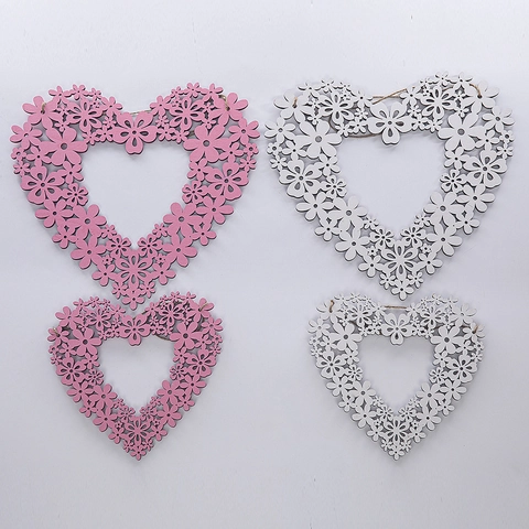 Ghirlanda Floreale Romantica a Forma di Cuore in Legno Decorazione da Appendere Tagliata al Laser per Casa Matrimonio Regalo