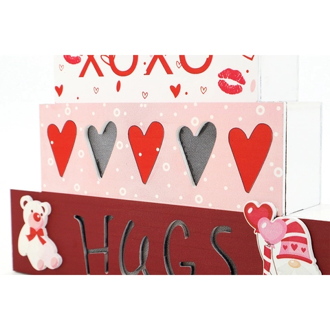 Valentijnsdag LED Houten Gelaagd Dienblad Decoratie XOXO HUGS Hart Kabouter Beer MDF Batterij Bruiloft Huis Ornament