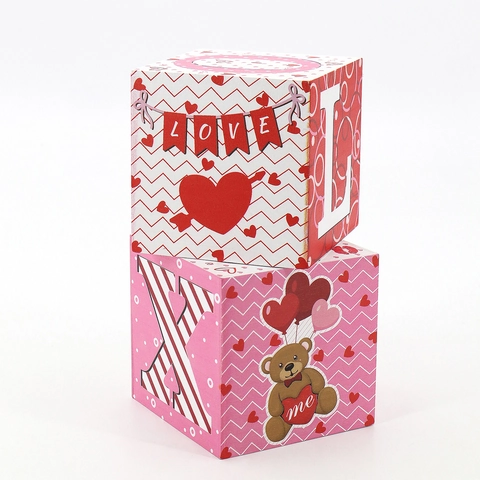 Valentinstag Holz Würfel Deko Liebe Herz Bär Rosa Weiß Buchsbaum Schreibtisch Ornamente Für Zuhause Hochzeit Party