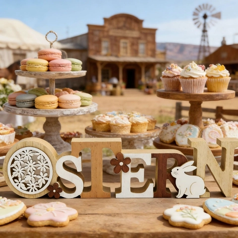 Decoración de Letras de Madera de Pascua Letrero Ostern Con Conejo Y Flores Adorno de Mesa Rústico para Hogar Fiesta Regalo