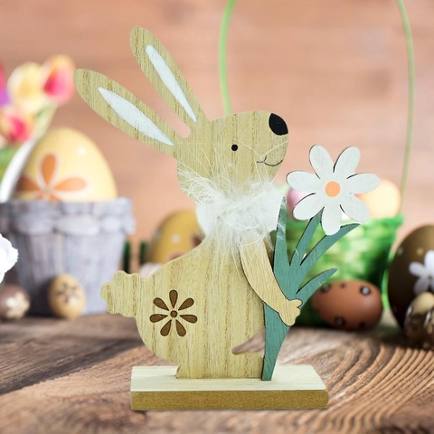 Ornement de Table Lapin de Pâques en Bois Figurine de Lapin en MDF Découpée au Laser Pour Décoration de Bureau de Fête