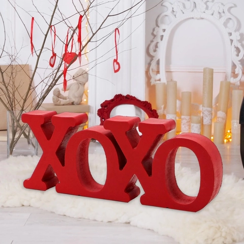 Décoration de Table Lettres XOXO de la Saint Valentin Ornement de Table en Bois Cœur Mariage Romantique Décor Bureau Cadeau
