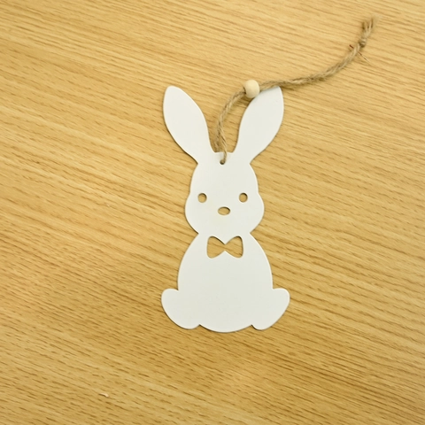 Decorazione a Sospensione Coniglietto di Metallo Vintage Pendente di Pasqua in Banda Stagnata Con Corda di Juta Per Casa Giardino