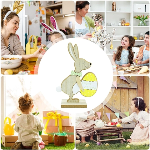 Adorno de Conejo de Pascua de Madera Estilo Nórdico Decoración de Escritorio Con Huevo de Color para Hogar Decoración