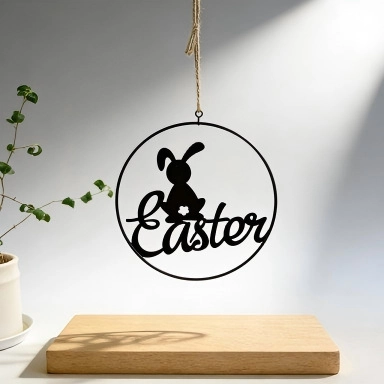 Decorazione Appesa Ghirlanda Coniglio di Pasqua in Metallo Silhouette di Coniglio in Ferro Nero per Casa Giardino Festa