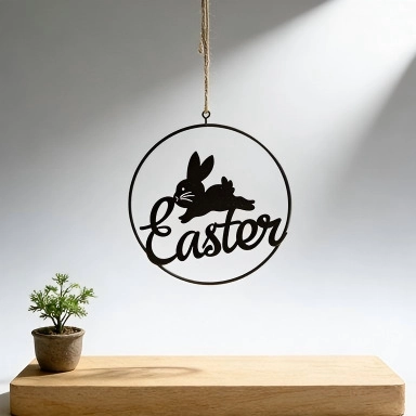 Decorazione Appesa Ghirlanda Coniglio di Pasqua in Metallo Silhouette di Coniglio in Ferro Nero per Casa Giardino Festa