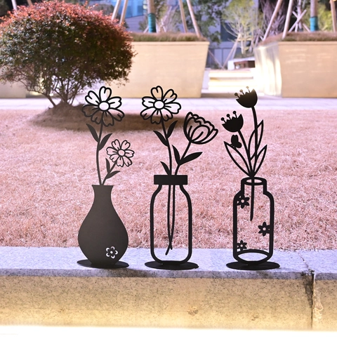 Décoration Murale Moderne Minimaliste en Métal Vase à Fleurs Silhouette Fer Tulipe Tournesol Sculpture Murale Pour Maison Bureau