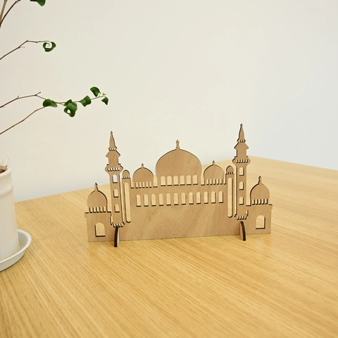 Silhouette Architettonica della Moschea Islamica Ornamento da Tavolo in Legno Ramadan Eid Mubarak Decorazioni Casa Taglio Laser