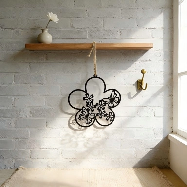 Decorazione da Parete in Metallo Pasqua Ghirlanda di Fiori Uccello Nero Svuotato Lettera Primavera Ornamento Sospeso per Casa Giardino
